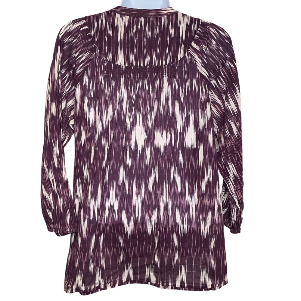 Lucky Brand Womens Purple Ikat Print Tunic Top Sz L Aztec Y2K Art To Wear Boho - Picture 2 of 9